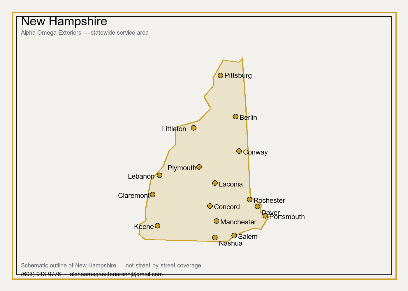 Map of New Hampshire — Alpha Omega Exteriors serves the whole state